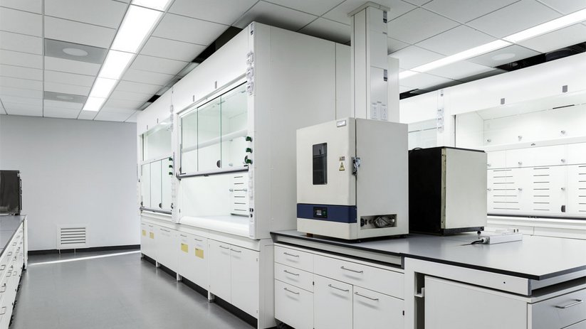 White laboratory with fume hoods, CJ Suwon